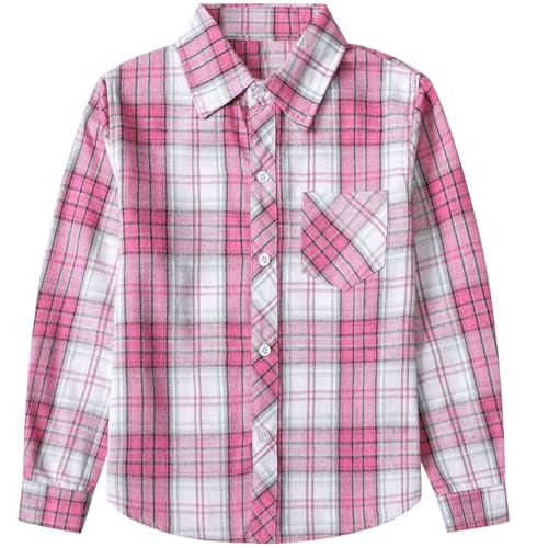 Image of SANGTREE Women and Girls Long Sleeve Flannel Casual Button Down Plaid Shirt