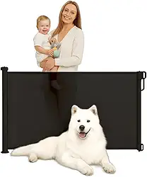 Grade de Proteção Retrátil 140x86cm | Ideal para Pets e Bebês | Portão de Segurança para Escadas, Portas e Ambientes | Fácil de Instalar | Portão Tela de Segurança Cercadinho Pet Bebe