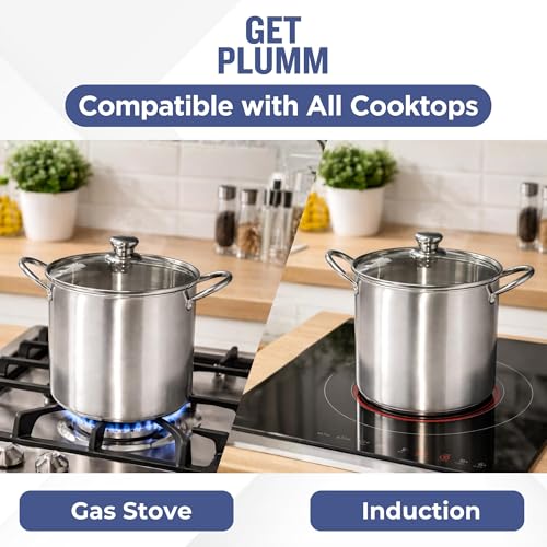 Image of Get Plumm Stainless Steel Stock Pot 7.6 Litre | 32.5x24x21 | Handi /Biryani Pot | Induction Bottom | Cook and Serve Pot | Casserole | Cooking Pot | 100% Toxin Free | Silver