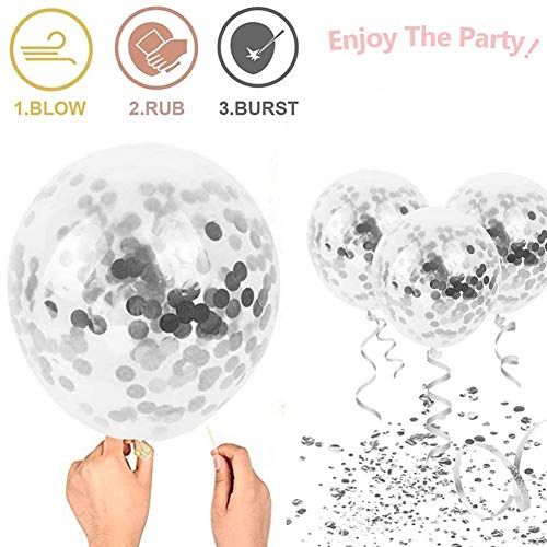 White Silver Birthday Party Latex Balloon Decorations, 66 Pack Silver Metallic Chrome Party Balloon Set with 16ft Strip and Dot Glue for Wedding Birthday Baby Shower Decorations