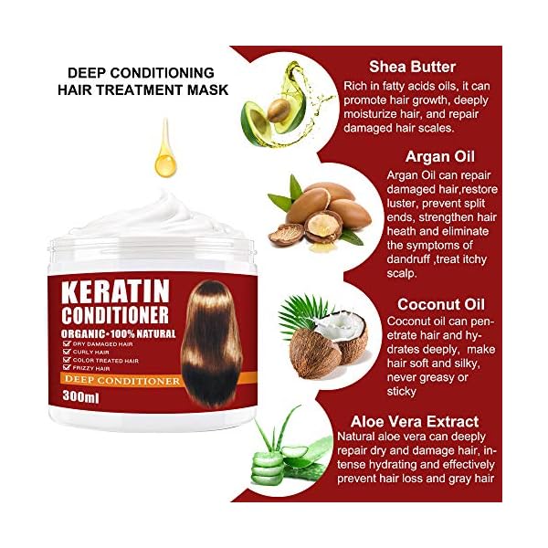 Keratin Deep Conditioner,2021 Argan Oil Conditioner for Damaged Dry Hair,Hair Treatment Conditioner Hair Tonic Keratin Hair & Scalp Treatment Paraben-Free, Sulfate-Free Surfactants