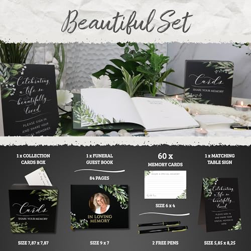 Portiche All-in-One Funeral Guest Book Set – Memorial Guestbook, Funeral Register Book, Celebration of Life Guest Book, Condolence Book, Memory Cards & Keepsake Collection Box - Memorial Keepsake by Portiche - Used condition - Image 2