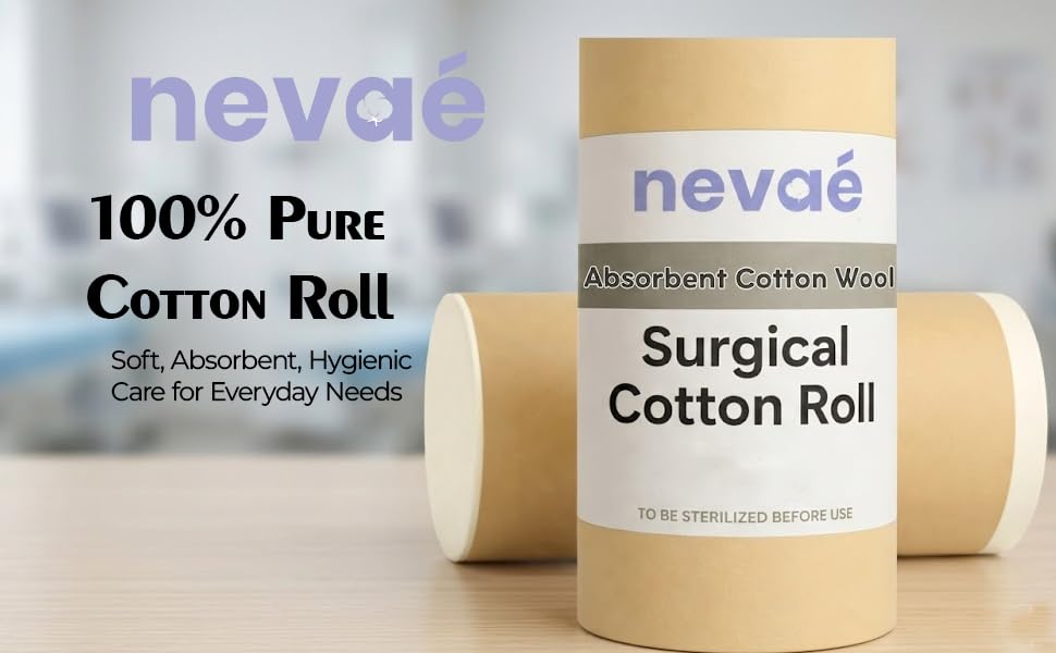 Image of Nevae 100% Pure Cotton Roll| Absorbent Cotton Wool | Soft, Hygienic & Chlorine Free | For Medical, Baby Care, Makeup & Household Use (400gm) | Soft Cotton Wool for Makeup Removal, Skincare and Everyday Beauty Care