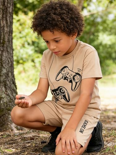 Image of KIDLAGA Kids Toddler Boy Clothes Outfits Bear Print Tee + Plaid Shorts 2 Pieces Summer Shorts Set
