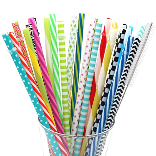 BESU 25 Pieces Reusable Straws Fit for Tumbler Mason Jar with Cleaning Brush(9 Inch and 10.5 Inch)