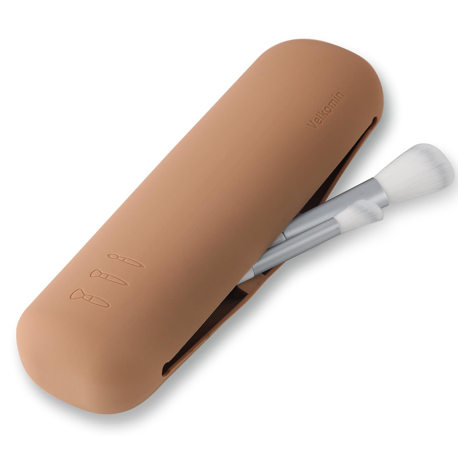Makeup Brush Holder, Silicone Portable Cosmetic Face Brushes Holder, Soft and Sleek Makeup Tools Organizer for Travel, 18-Month Replacement Warranty (Khaki)