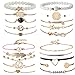 YADOCA 20 Pcs Layered Bracelet Set for Women Multiple Stackable Wrap Bangle Turtle Pineapple Arrow Feather Lotus Assorted Beaded Bracelets Adjustable Jewelry