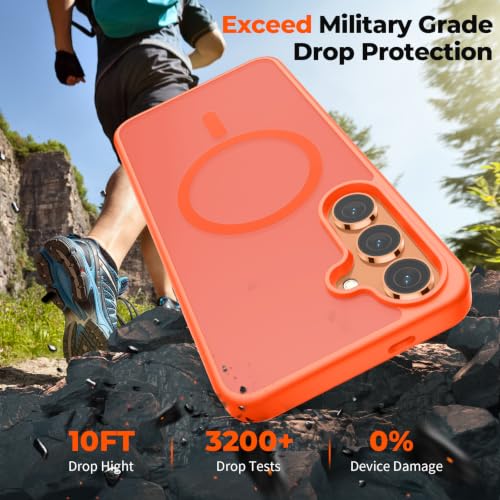 Image of SUPFINE Magnetic for Samsung Galaxy S24 Case / S25 Case with Screen Protector, (Built-in Magnets) (Military Grade Drop Protection) Slim Translucent Shockproof Phone Case,Orange