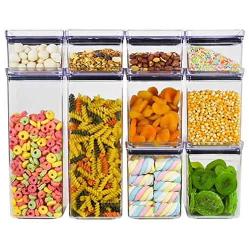 Novidade, Kit com 10 Potes Herméticos Porta Mantimentos Quadrados Empilháveis e 10 etiquetas lousa P