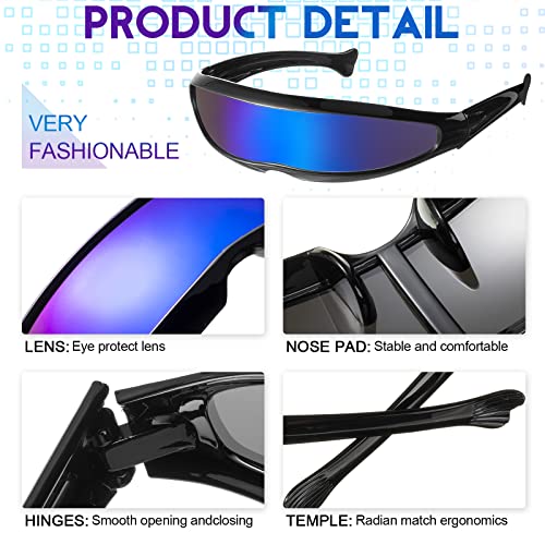 Konohan 8 Pairs Futuristic Sunglasses Color Mirror Lens Narrow Visor Sunglasses Future Glasses Space Glasses for Women Men4