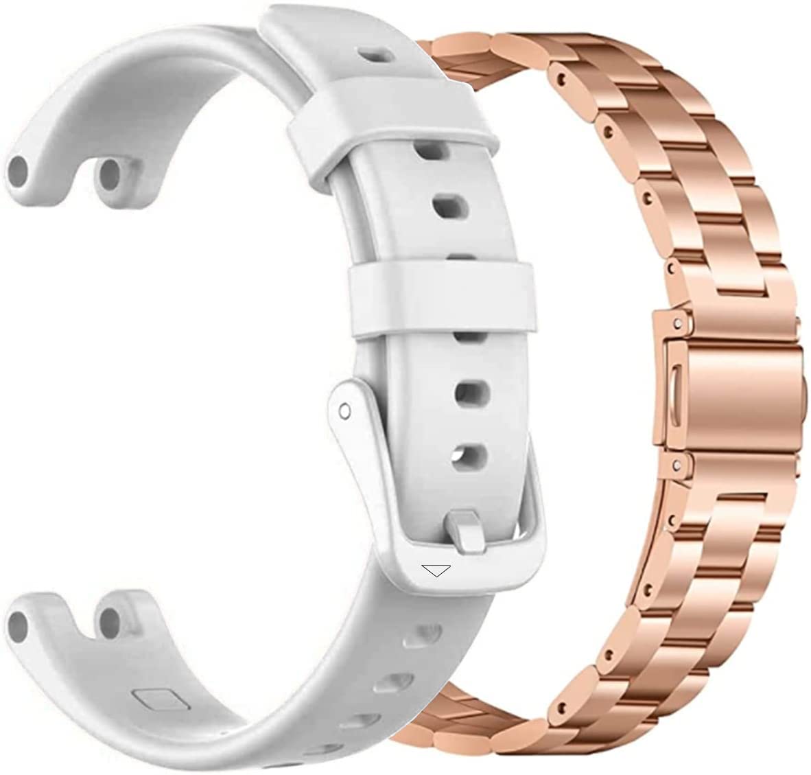 Bracelet de sport en silicone compatible avec Garmin Lily Band + métal classique en acier inoxydable - Accessoire fin de rechange pour montre intelligente Garmin Lily - Pour femme - Doré rose +