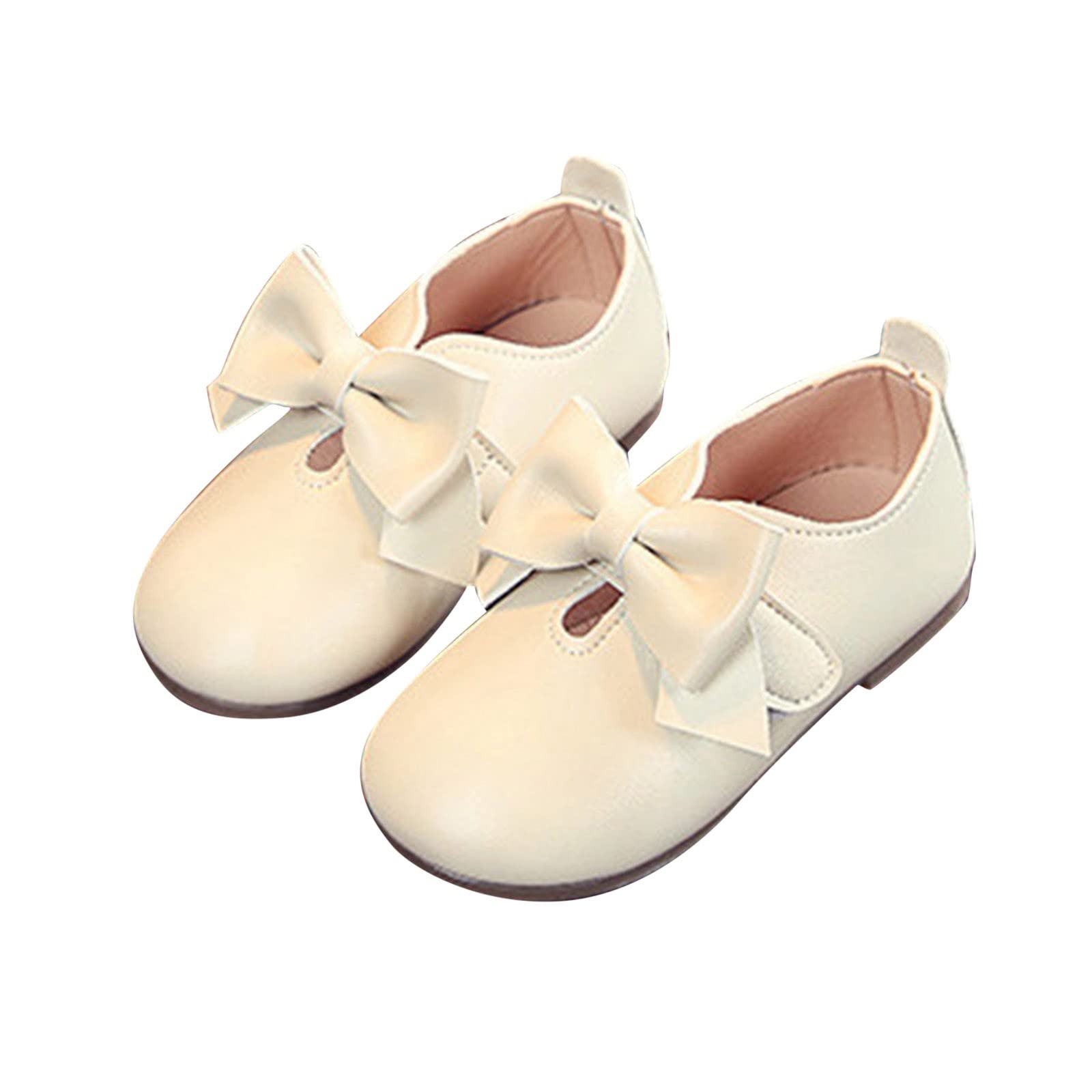 Fashion Autumn Girls Casual Shoes Flat Light Hook Loop Solid Color Bow Simple Shoe Toddler Girl (Beige, 9 Toddler)