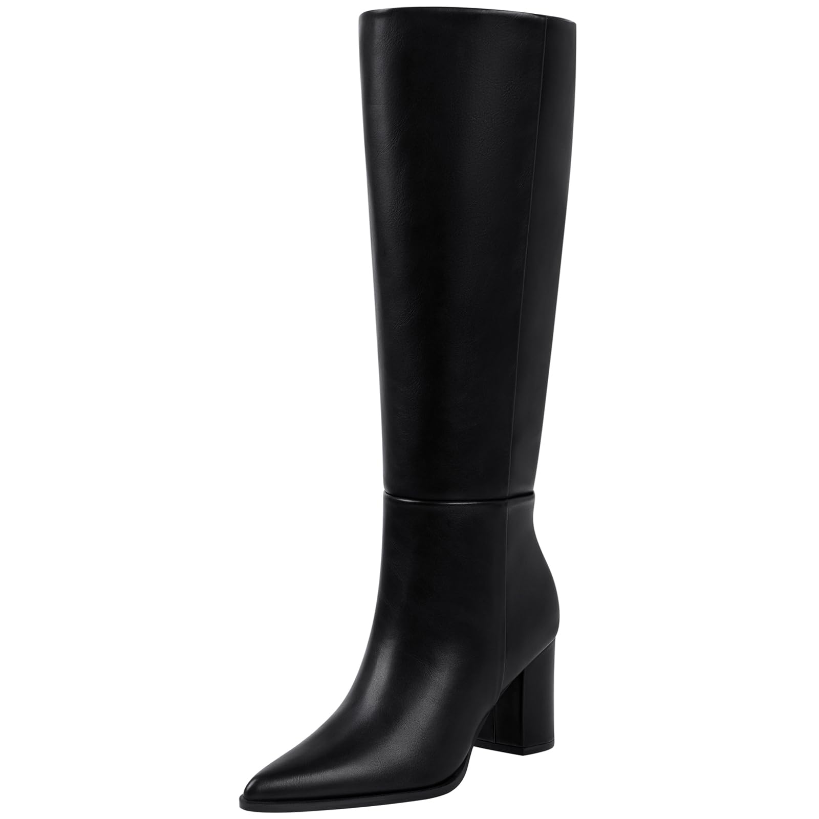 Women Knee High Boots Comfortable Pointed Toe Tall Boot Chunky Heel Wide Calf Fall Winter Fashion Long Boots