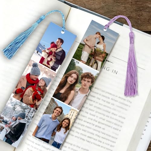 Marcapaginas Personalizado,Marcapáginas de Metal Personalizado con Foto,Impresión a Doble Cara,Borla Multicolor para Amante de Los Libros,Novia,Familia, Cumpleaños, Graduación,Maestro,Novio.