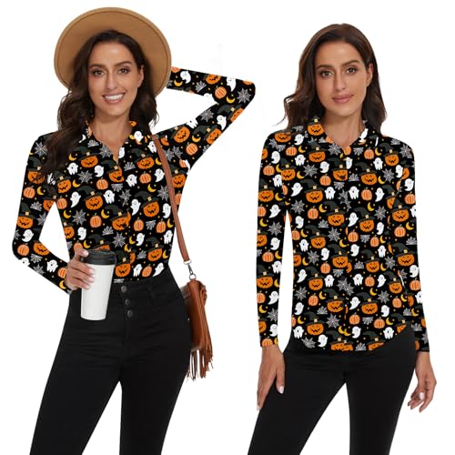 Image of Soneven Womens Golf Polo Shirts 3 /4 Long Sleeve V Neck Button Down Shirts Business Causal Work Blouses Tops