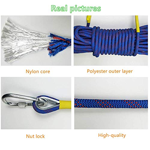 Climbing Rope, Rock Climbing Rope, Outdoor Climbing Rope 10M 32ft Static Rock Climbing Rope, Escape Rope Ice Climbing Equipment Fire Rescue Parachute Rope (Blue, 32.00) - Thumbnail 2