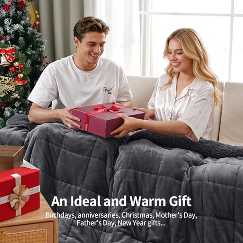 Image of Uttermara Weighted Blankets for Adults King Size, 15lbs 80x87 inches Blanket with Soft Warm Plush Sherpa Fleece, Washable Thick Heavy Throw for Sleeping and Calming, Dark Grey