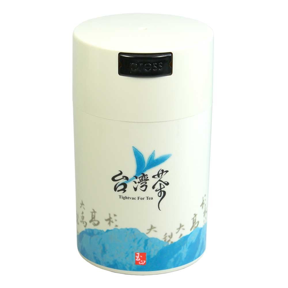 TeaVac 0.57L Airtight Tea Storage Container (6 oz) – Vacuum Sealed, Smell Proof – BPA-Free (White/Blue Tea)