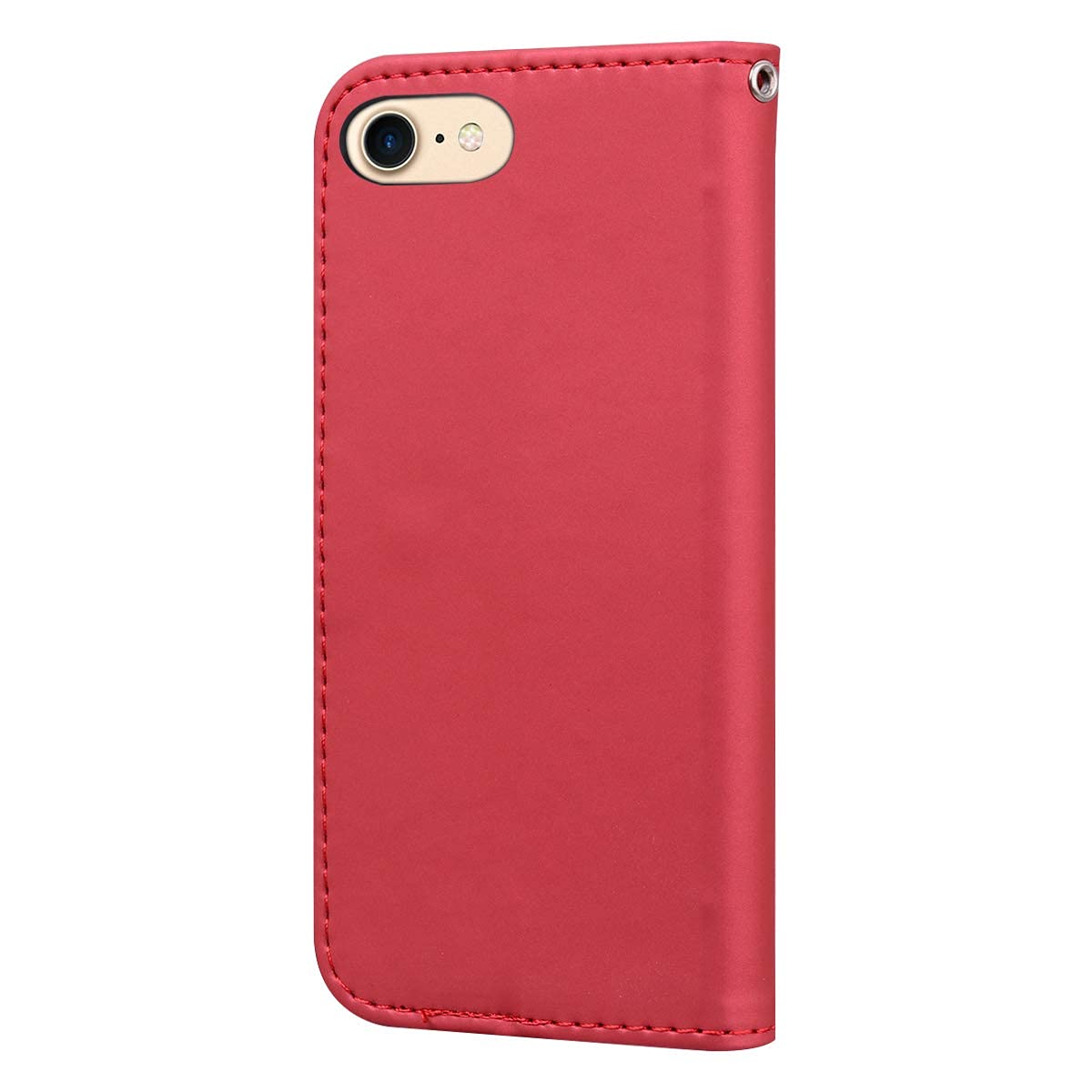 Norn - Cover per iPhone 7 Plus/8 Plus, motivo: gatto carino a portafoglio, con funzione stand, scomparti per carte e chiusura magnetica, colore: Rosso