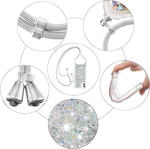 Houson For Iphone 12/12 Pro Case, Moving Liquid Holographic Sparkle Glitter Case With Crossbody Lanyard Strap, Girls Women Bling Diamond Ring Slim Protective Case For Apple Iphone 12/12 Pro Silver #TOP4