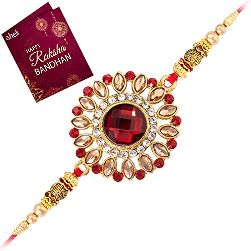 Aheli Indian Traditional Handmade Elegant Kundan & Crystal Stone Rakhi for Brother Men Boys (R26S021)
