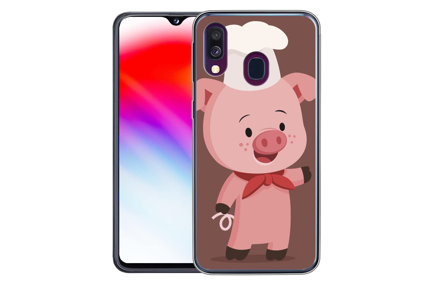 MuchoWow Funda para Samsung Galaxy A40 - Una ilustración de un lechón con Gorro de Cocinero - Funda de Silicona/Funda Blanda para teléfono móvil
