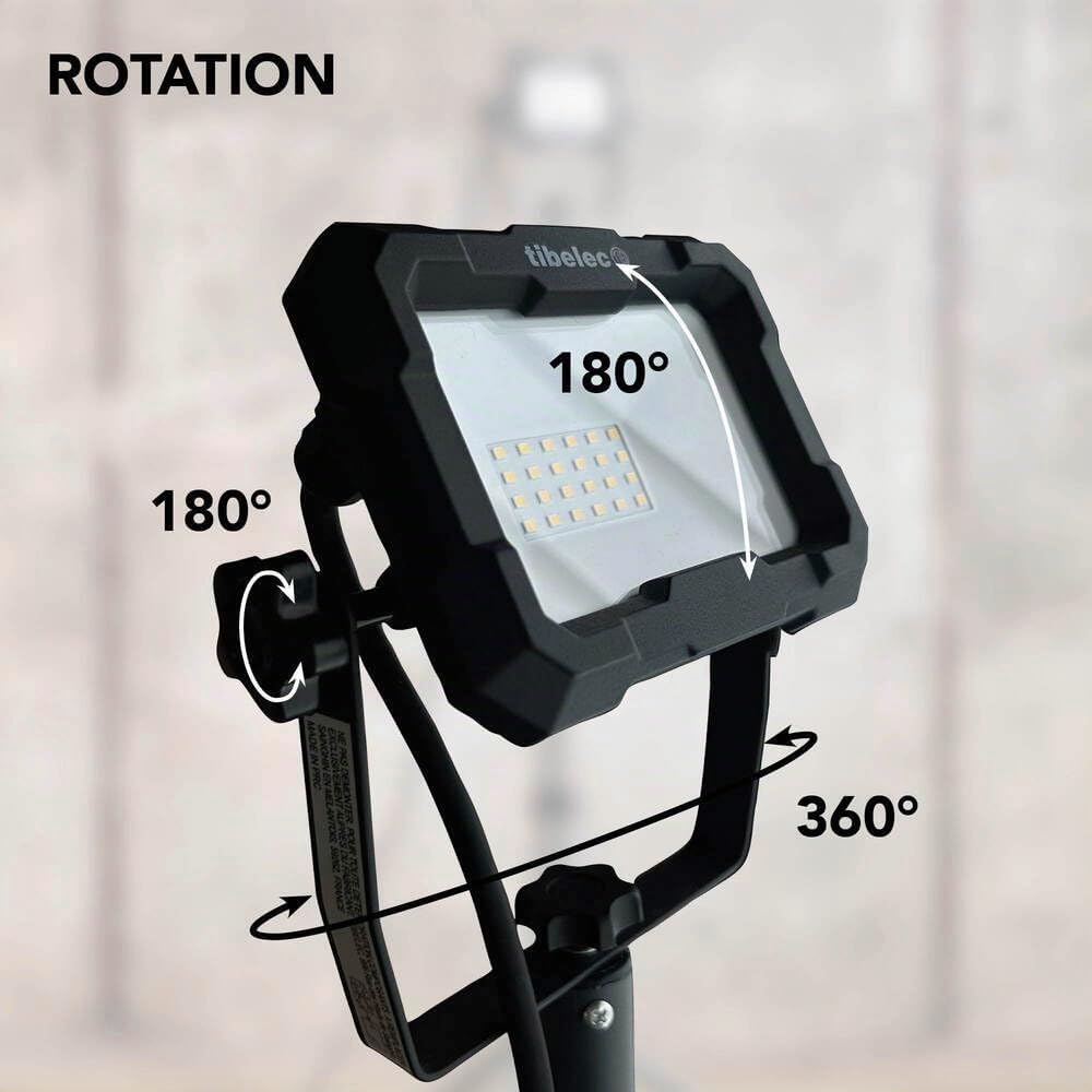 Projecteur LED de chantier filaire sur pied téléscopique 50W, 4600 lumens, IP65, IK07, 4000K, garantie 3 ans - Tibelec