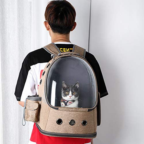 Sac à dos pliable pour chat et petit chien marron ventilé - 3