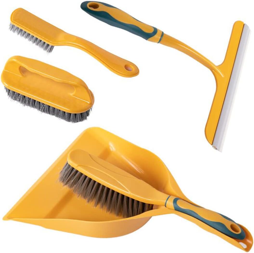 ほうきちりとりセット 多機能 クリーニングブラシ ミニ ホコリ取り ラバースクイージー 靴ブラシ 洗濯ブラシ 5個セット Seal限定商品 掃除道具 一人暮らし 車 生活雑貨 使いやすい 北欧風 家庭 イェロー 室内 年末掃除用 玄関 しっかり 台掃除用