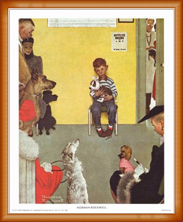 80s ビンテージ ポスター 額装 ノーマンロックウェル 動物病院の
