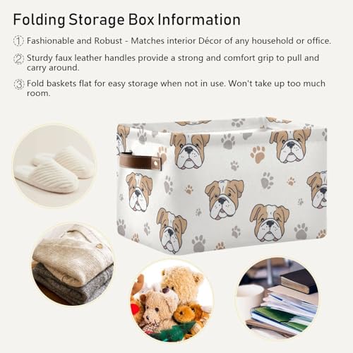 Image of Aslsiy Storage Basket Dog Paws Nursery Bins English Bulldog Baby Box Canvas Clothes Shelf Basket Laundry Hamper Gift Basket for Home Closet 2 Pcs