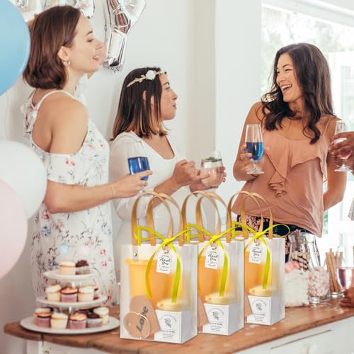 50Pcs Baby Shower Prizes for Game Winners Baby Shower Favors Gifts including Plastic Tumbler Notebook Scented Candles Ballpoint Pen Mirrors with Hair Brushes Bracelet Gift Bag (Yellow)