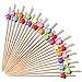 PuTwo Cocktail Picks Bamboo Handmade Appetizer Toothpicks Sticks 4.7” 100ct Assorted Color Stars