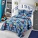 Better Home Style Blue Spaceship Rocket Spacecraft Universe Galaxy Cosmos Planets Themed Kids/Boys/Toddler Coverlet Bedspread Quilt Set with Shams # Spaceship (Queen/Full)