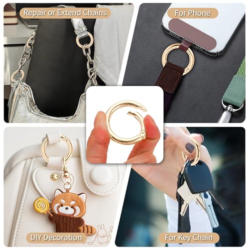 Image of Gkeygo Key Ring Clip, 4 /5 Inch Keychain Rings, 8 Pack Round Carabiner Clip for Keys, Buckle, Bags, Purses - Key Chain Hooks Replacement Keychains Lanyard DIY Crafts, Light Gold