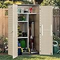 YITAHOME 60 cu ft Tall Outdoor Storage Shed w/o Shelf, Resin Vertical Outdoor Storage Shed, Large Waterproof Storage Cabinet for Garage, Poolside, and Garden (Khaki + Black)