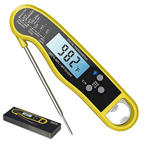 Meat Thermometer Digital with Probe, Waterproof Kitchen Instant Read Cooking Thermometer, Ultra Fast Digital Thermometer for Cooking, Baking, Grilling, Roast Turkey, Yellow