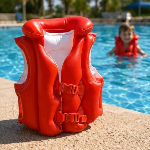Image of Inflatable Kids Swimming Floatation Vest with Air Pump Adjustable Swim Vest for Boys & Girls | Pool, Beach & Water Play Safety Jacket