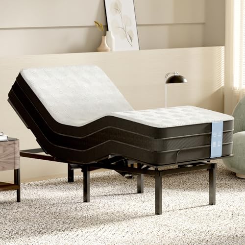 Image of FLEXISPOT S2E-PRO Adjustable Bed Frame Base Twin XL with 12-Inch Cooling Gel Memory Foam Mattress, Head and Foot Incline, Zero Gravity, One-Touch Flat, 2 Memory Settings, Wireless Remote, Flashlight