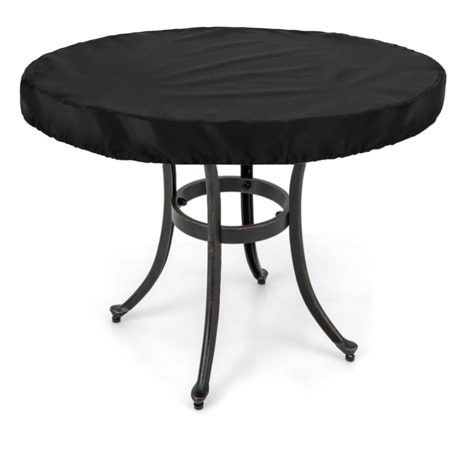 Flymer Round Garden Table Top Cover, 117D x 11H cm 500D Heavy Duty Waterproof Outdoor Table Cover, Patio Furniture Covers for Dining Tables, Coffee Tables, Wooden Furniture, Black