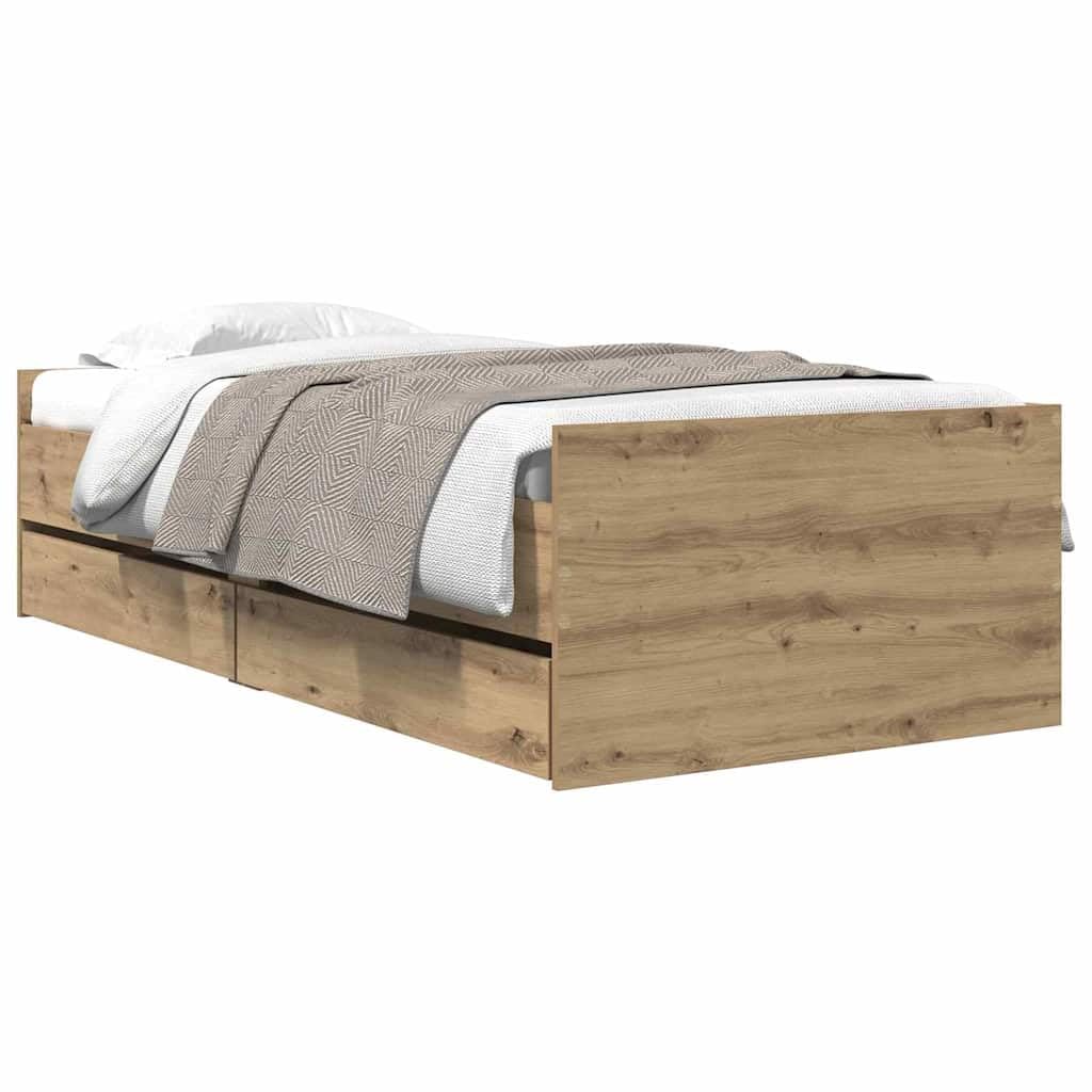 Brokky Estructura de Cama con cajones Cama Individual Juvenil Marco de Cama de Madera Estructura de Cama Somier-Roble artisan-90 x 200 cm