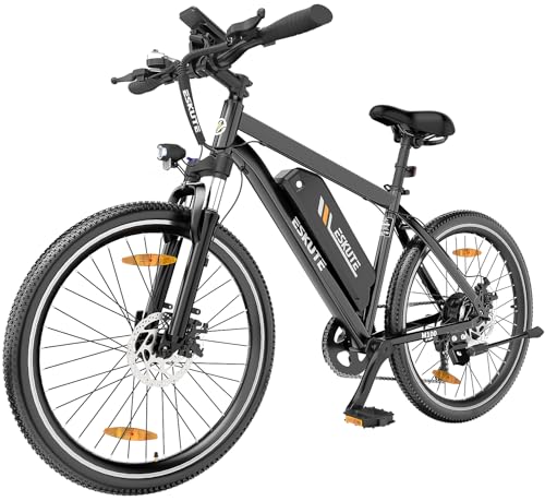 ESKUTE M100 E Bike Herren Damen, E-Mountainbike Elektrofahrrad 27.5 Zoll E-Cityrad mit 36V 10.4Ah Abnehmbarer Lithium-Akku, Heckmotor 50 Nm Drehmoment, EU-Konformes E Fahrrad, Schwarz