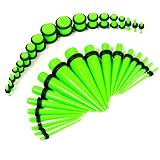 BodyJ4You 36 Pieces Gauges Kit Light Neon Green Tapers with Plugs 14G-00G Stretching Kit - 18 Pairs