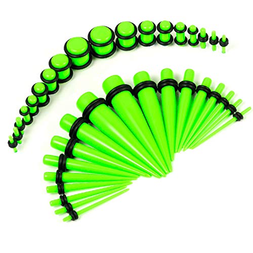 BodyJ4You 36PC Gauges Kit Neon Green Acrylic Taper Plug 14G-00G Ear Stretch O-Rings Body Piercing