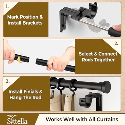 Image of SITTELLA 82 -299 cm Adjustable Curtain Rod for Bathroom | Shower Curtain Rod | No Drill Tension Curtain Rod | Stainless Steel Expandable | Easy Assembly | Rust Proof Heavy Duty | Black