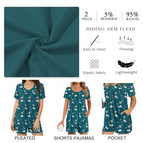 Image of POPYOUNG Pajama for Women Set Summer Pjs Lounge Shorts Sets Soft Sleepwear | 2 Piece, Lightweight, Cooling Pyjamas, Pockets, Loose, Daily Wear, Outfits, Travel, Wife, Mom