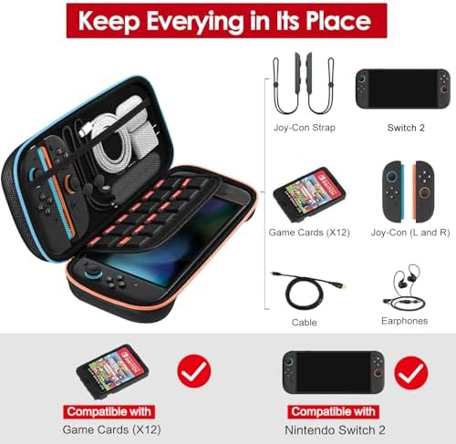 ivoler Carrying Case for Nintendo Switch 2 Model(2025), Portable Hard Shell Pouch Carrying Travel Game Bag for Nintendo Switch 2 Accessories Holds 12 Game Cartridge (Black)