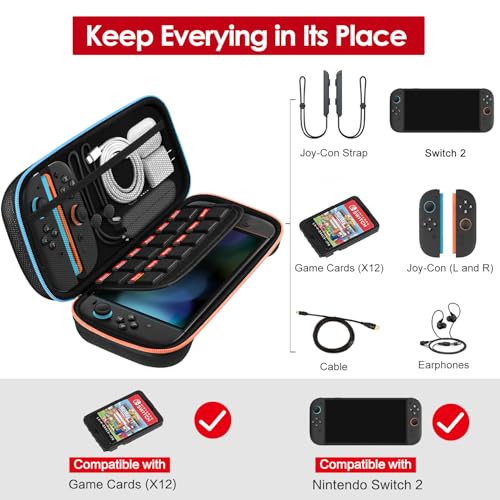 ivoler Carrying Case for Nintendo Switch 2 Model(2025), Portable Hard Shell Pouch Carrying Travel Game Bag for Nintendo Switch 2 Accessories Holds 12 Game Cartridge (Black)