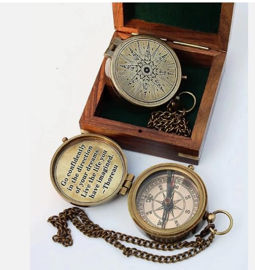 Brújula Náutica de Latón Antigua con Caja de Madera – Regalo Marinero Vintage con Diseño de Ancla miniatura 2