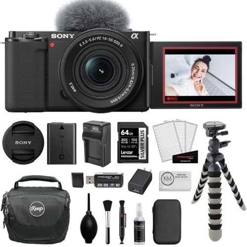 Sony ZV-E10 Mirrorless Camera with 16-50mm Lens | Black Bundle with 64GB Memory Card + 8' Flexipod...